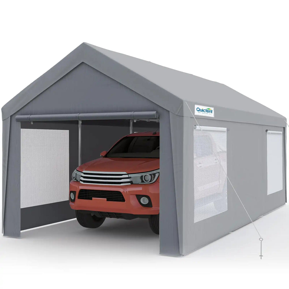 Gray 10x20 ft Heavy Duty Carport with Roll-up Ventilated Windows#color_gray