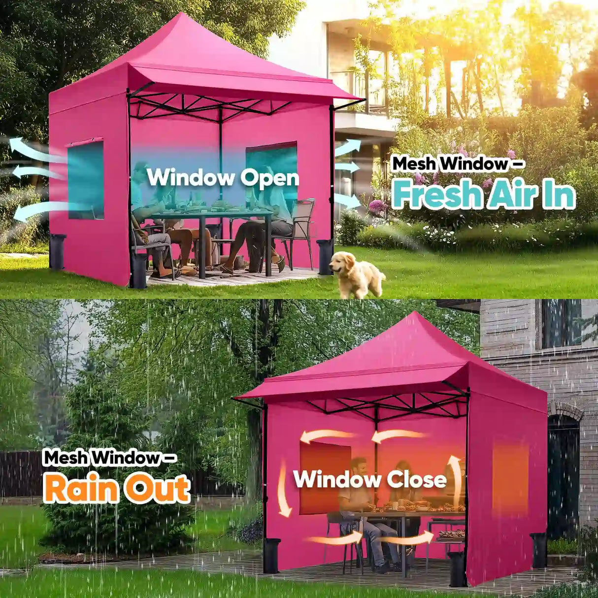 Mesh Window Closed for Privacy and rain out#style_10x10 With Awning-Pink