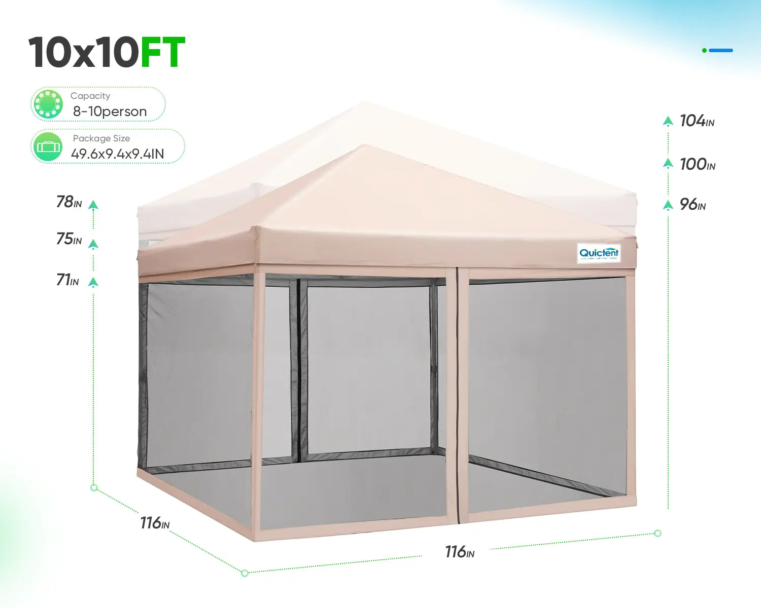 10'x10' Pop up Canopy Tent with Mosquito Netting Size#color_tan