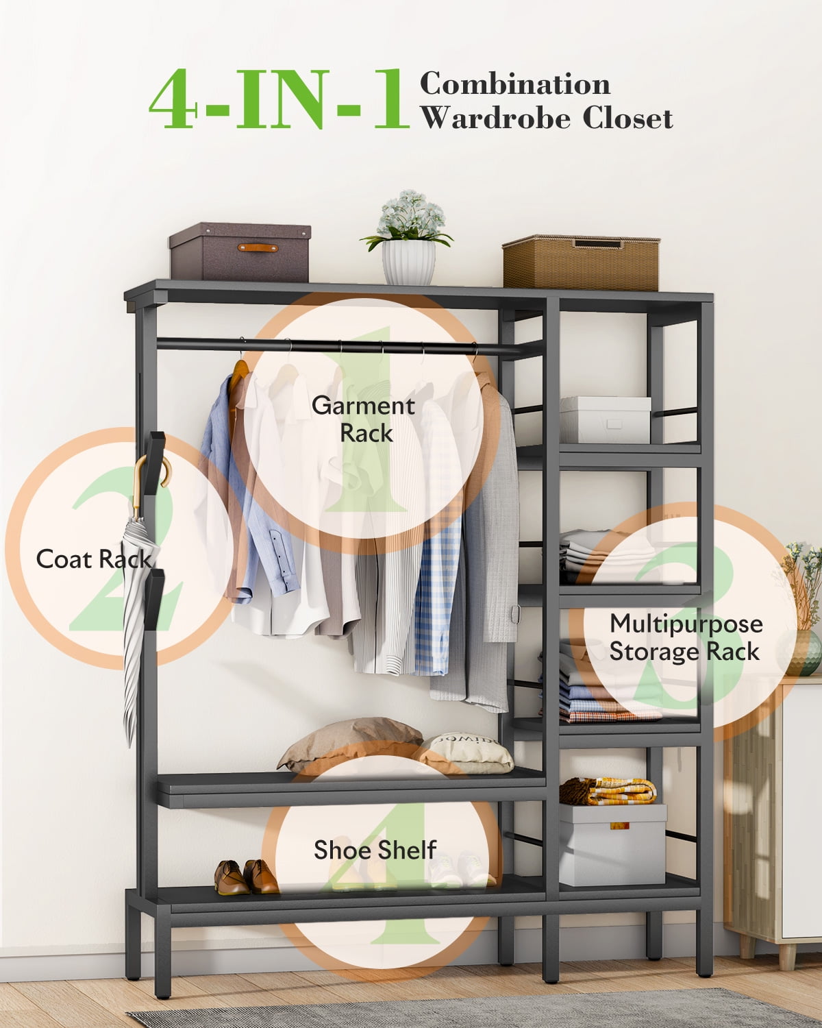 HOKEEPER 650LBS Closet Organizer with Coat Rack