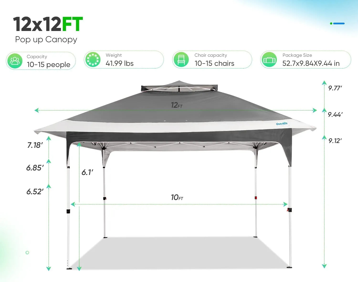 Grey  12 x12 Pop up Canopy Specification#color_dark grey&grey