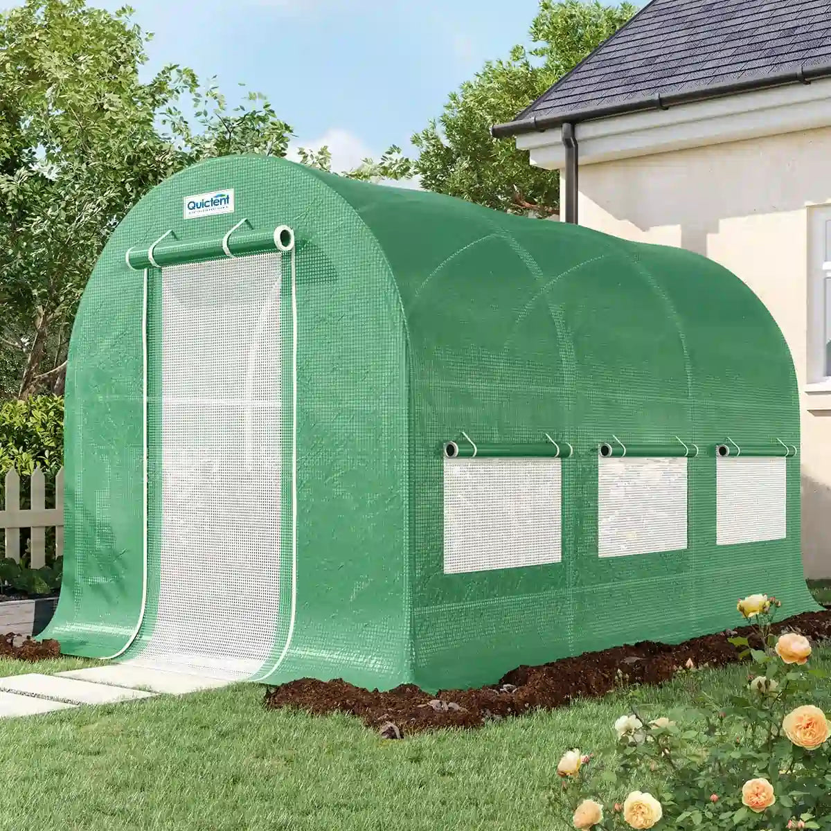 Green 12' x 7' x 7' Tunnel Greenhouse#color_green (with 1 door)