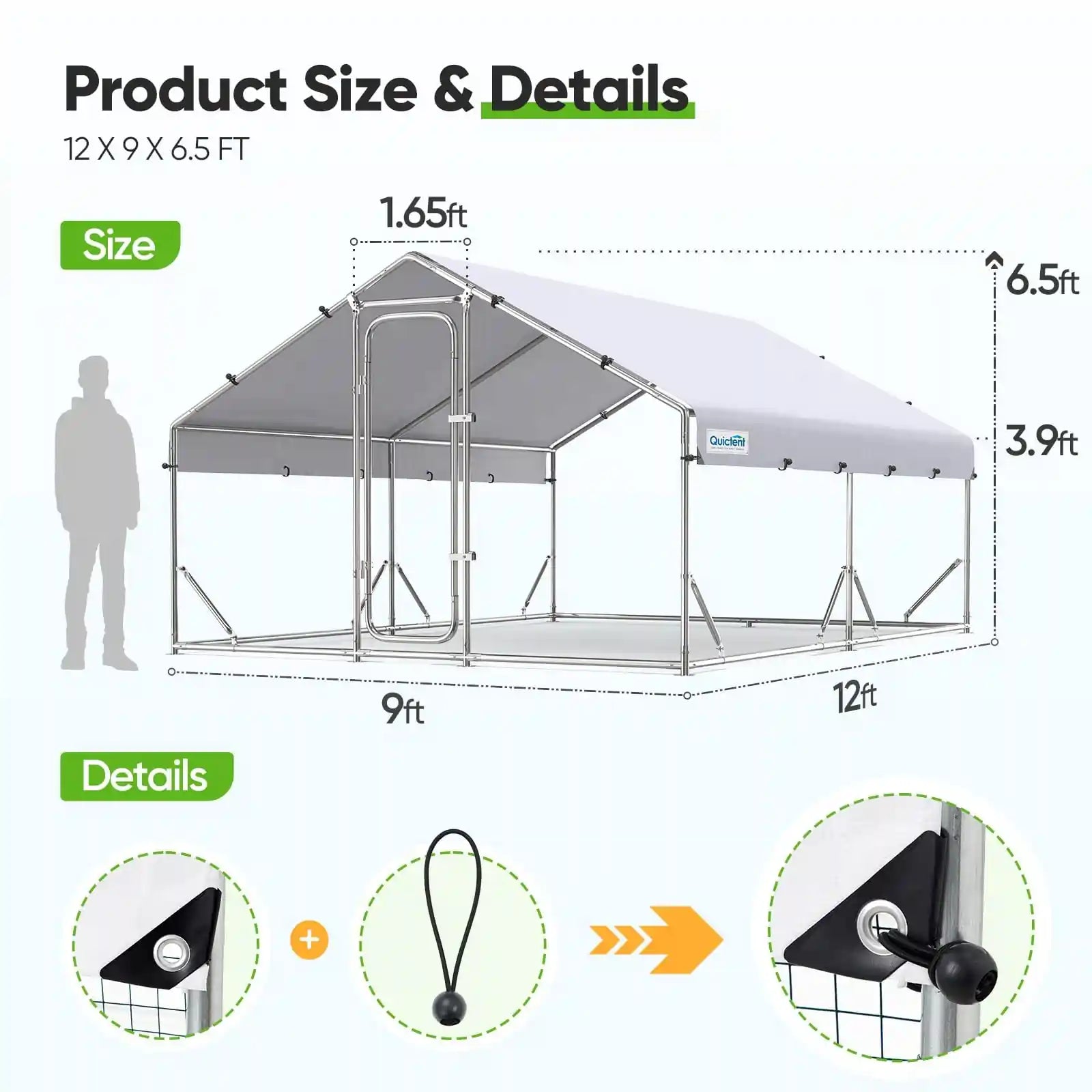 Metal Chicken Coop for 20+ Poultry Size#size_12x9FT Regular-No ladder