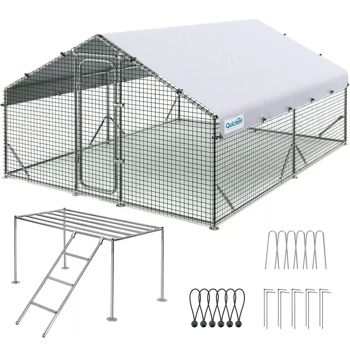 Quictent Large Metal Chicken Coop Run 12x9x6.6FT#size_12x9FT with ladder