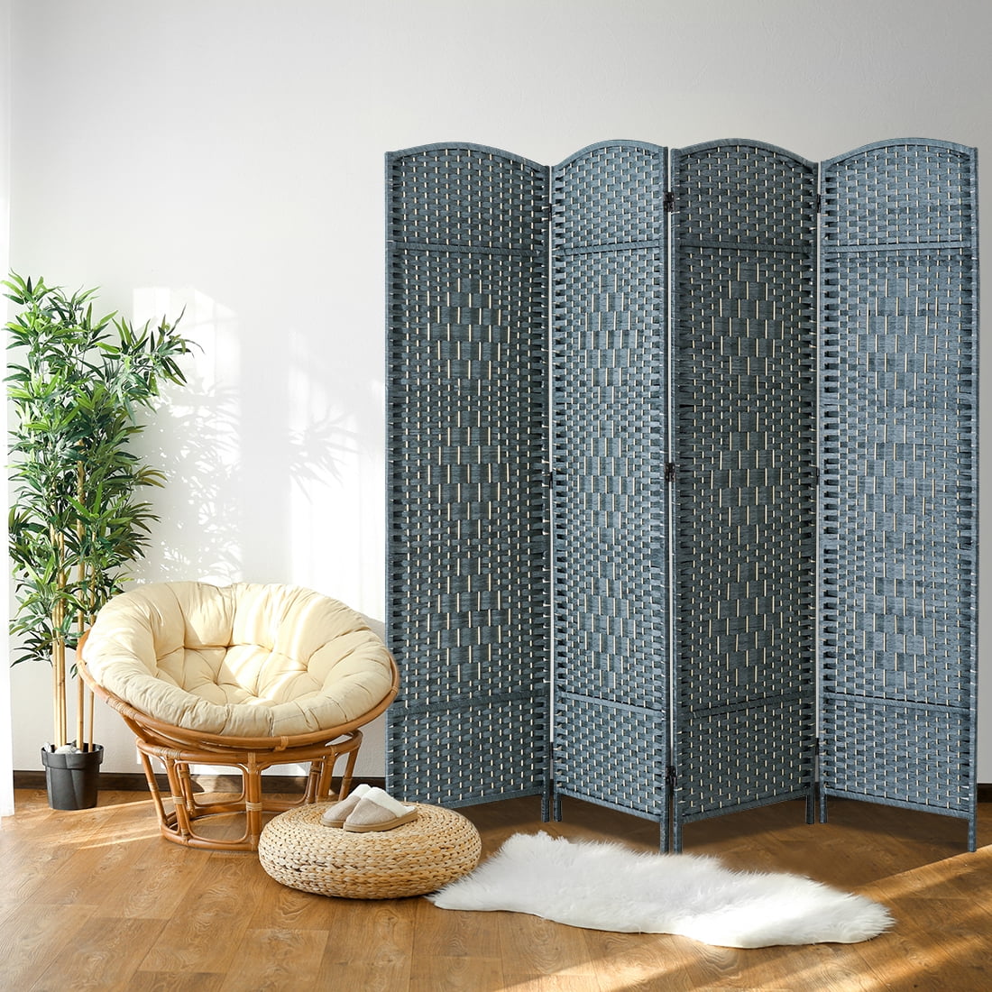 Corelax 6ft Diamond Woven Room Divider (4-Panel) - Grey