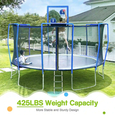 1500LBS Upgraded Large Recreational Trampoline with Basketball Hoops