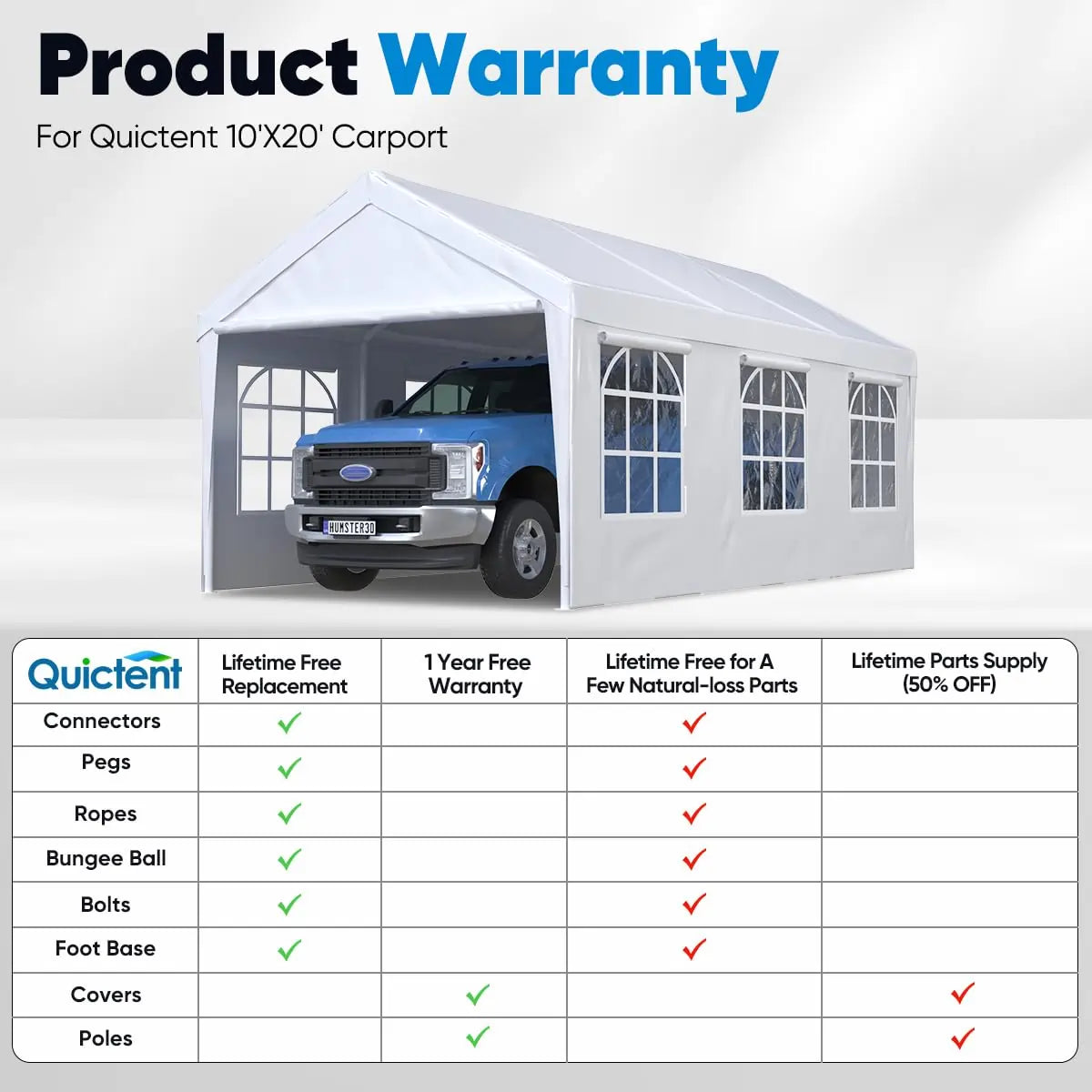 car shelter with windows warranty terms#color_white