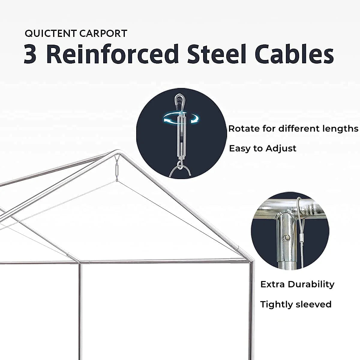 20' x 10' Classic Heavy-duty Car Canopy with steel cables#color_gray