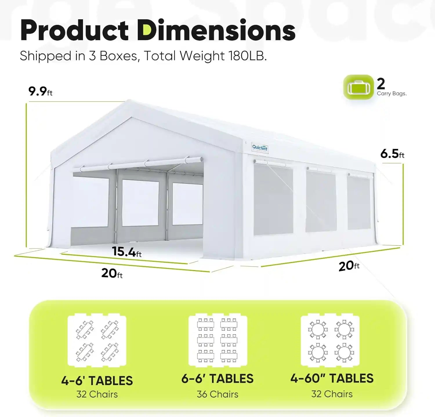 20'x20' Party Tent with Ventilated Mesh Window Size