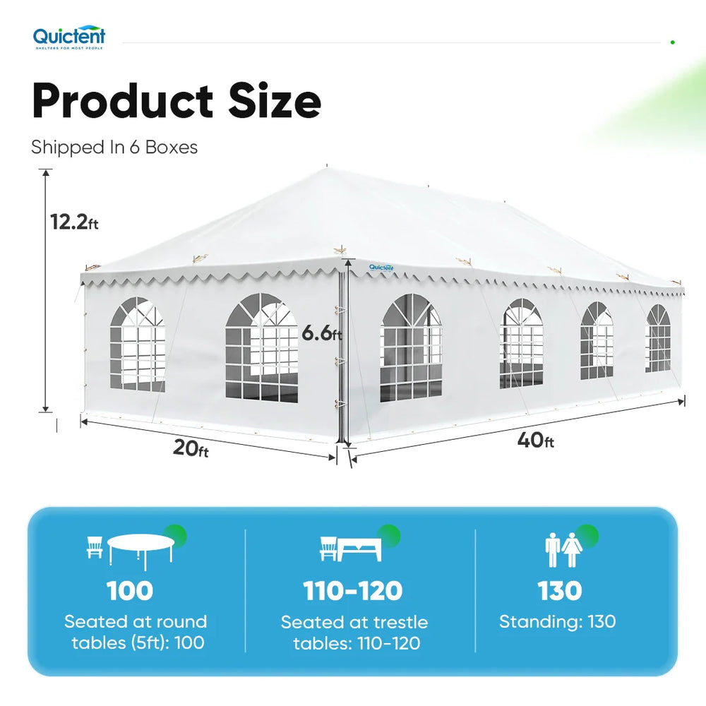 20' x 40' Fire Retardant Pole Party Tent White Size#size_20' x 40'