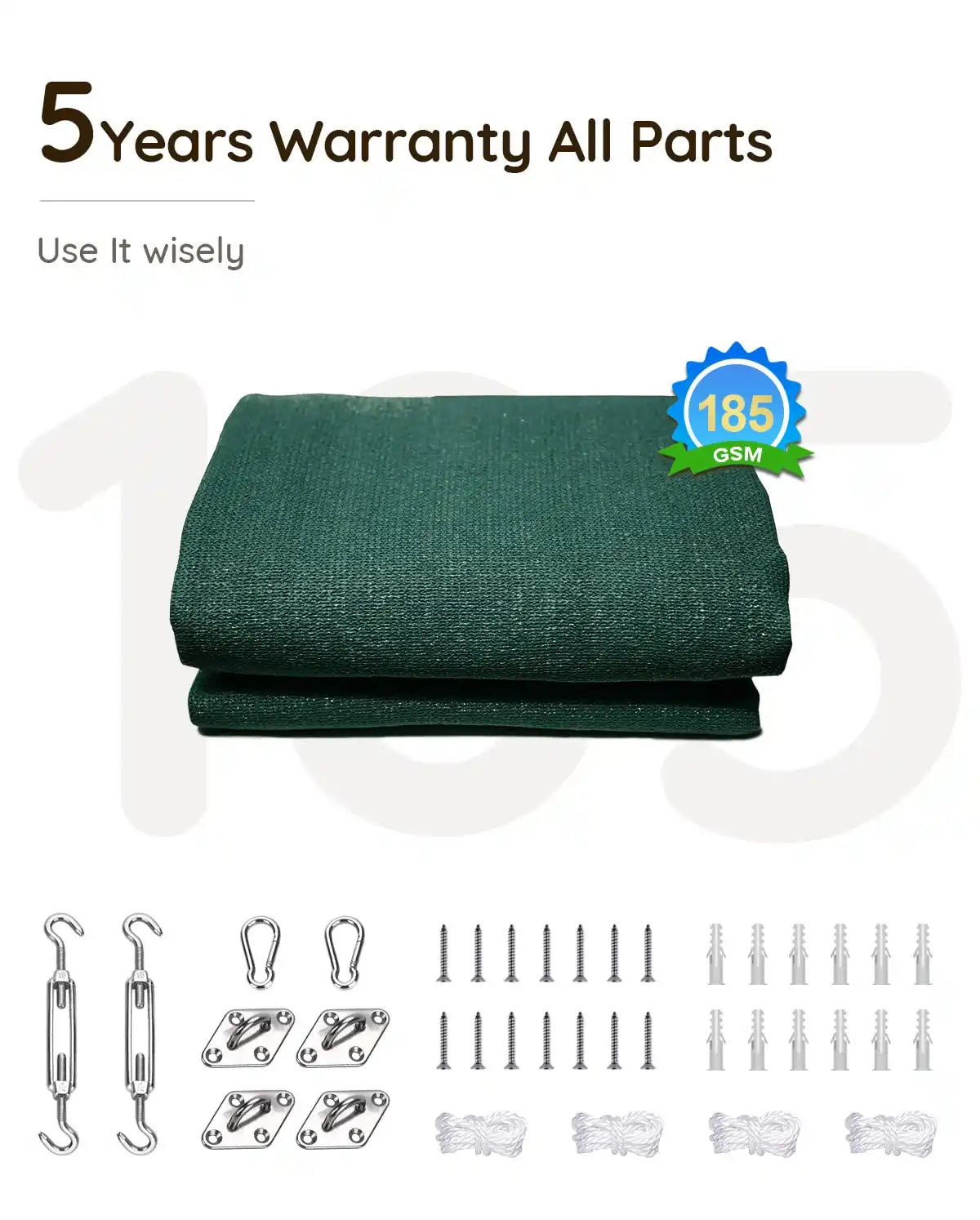 green rectangle shade sail has 5 years warranty#color_green