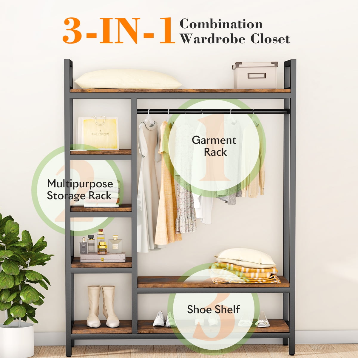 HOKEEPER 600LBS Heavy Duty Clothing Rack with Shelves