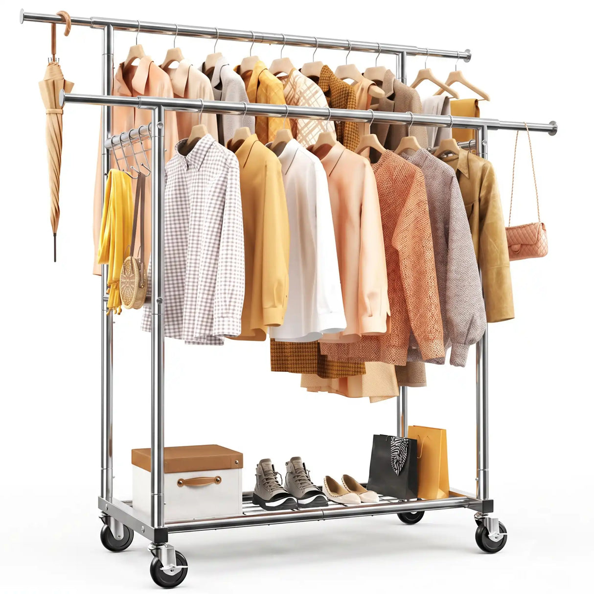 HOKEEPER Heavy Duty Double Rails Clothes Rack 450lbs
