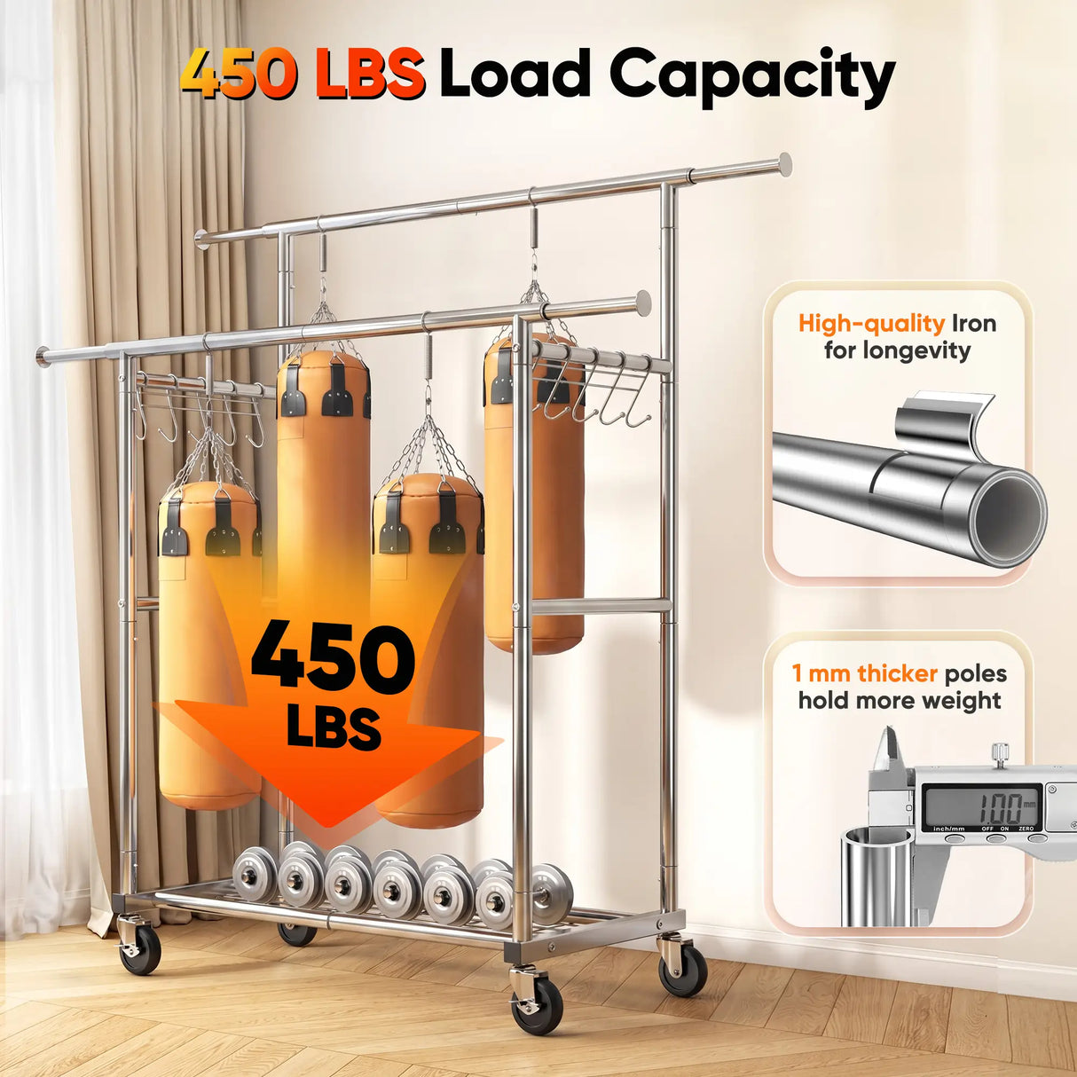 HOKEEPER Heavy Duty Double Rails Clothes Rack 450lbs