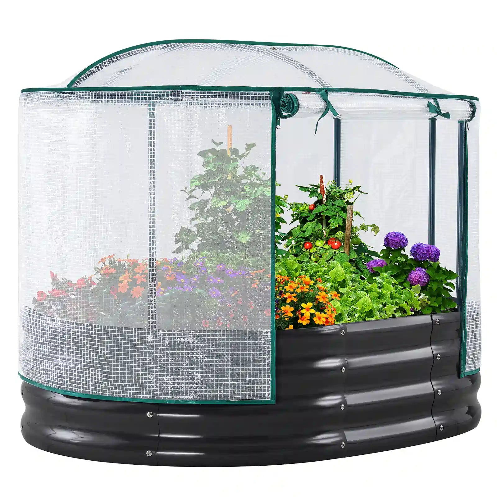 4' x 3' x 1' Oval Galvanized Raised Garden Bed with Cover#color_white