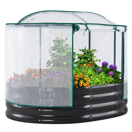 4' x 3' x 1' Oval Galvanized Raised Garden Bed with Cover#color_white