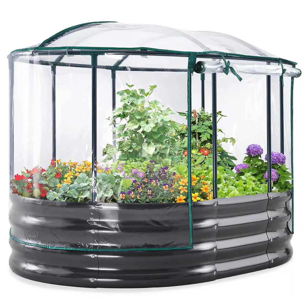 4' x 3' x 1' Oval Galvanized Raised Garden Bed with Cover Clear#color_clear
