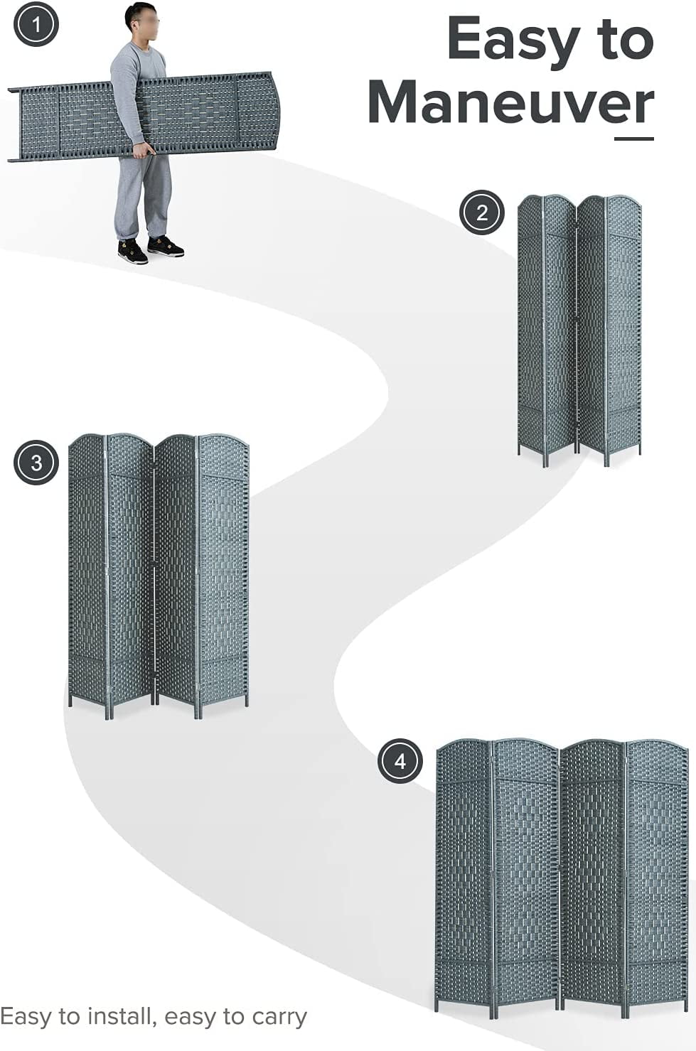 Corelax 6ft Diamond Woven Room Divider (4-Panel) - Grey