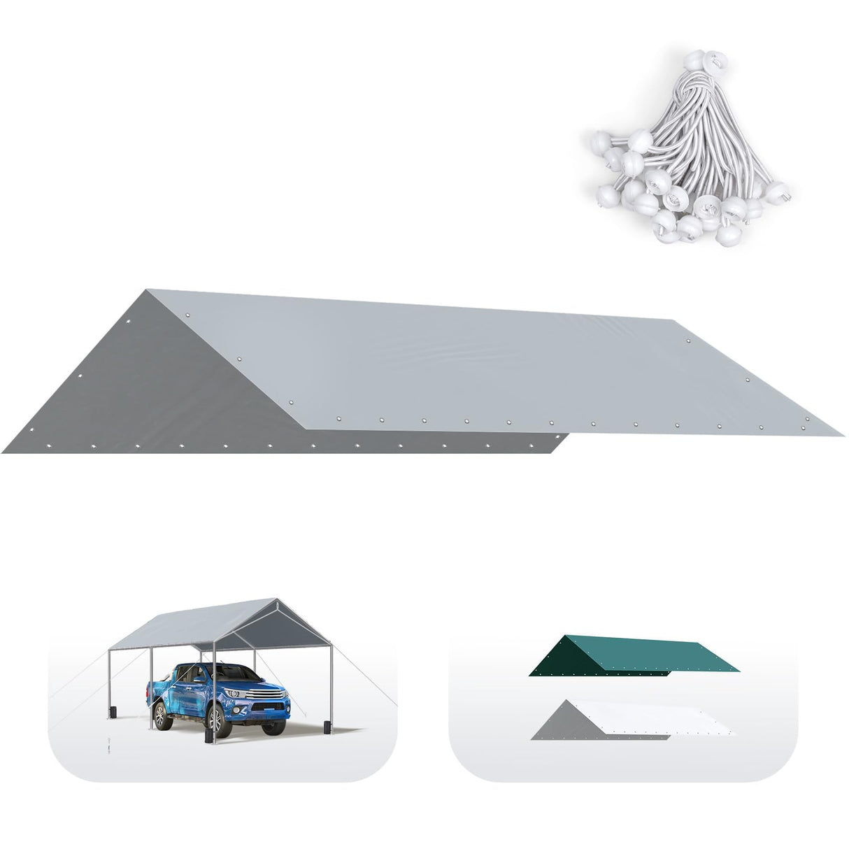 Quictent 10'x20' Carport Replacement Cover with Bungees - Gray