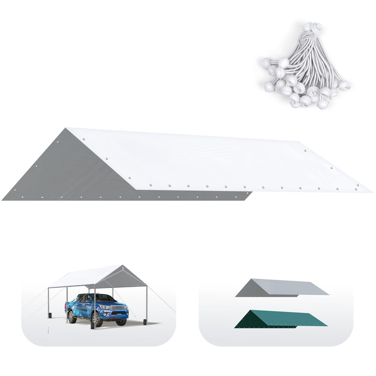 Quictent 10'x20' Carport Replacement Cover with Bungees - White