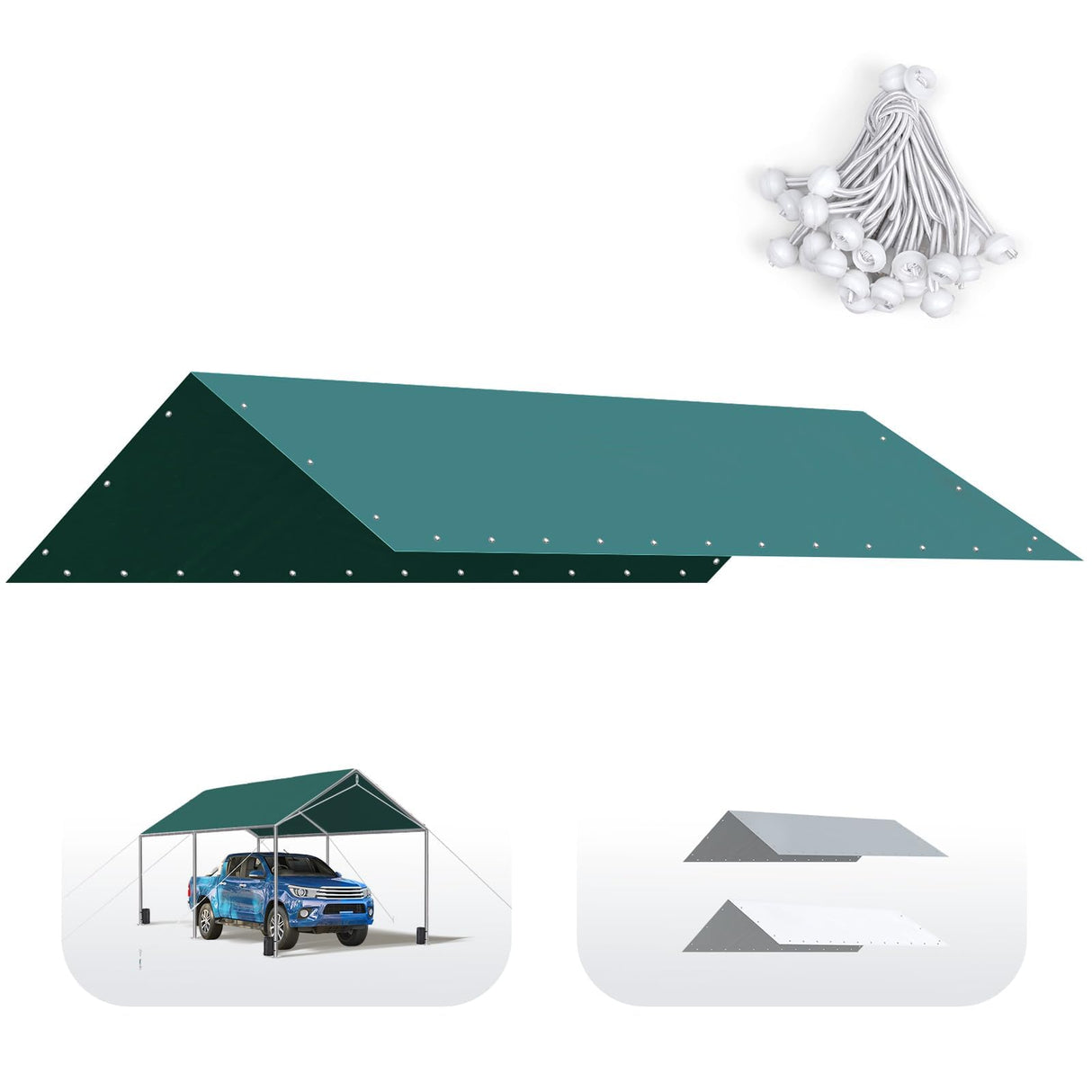 Quictent 10'x20' Carport Replacement Cover with Bungees - Green