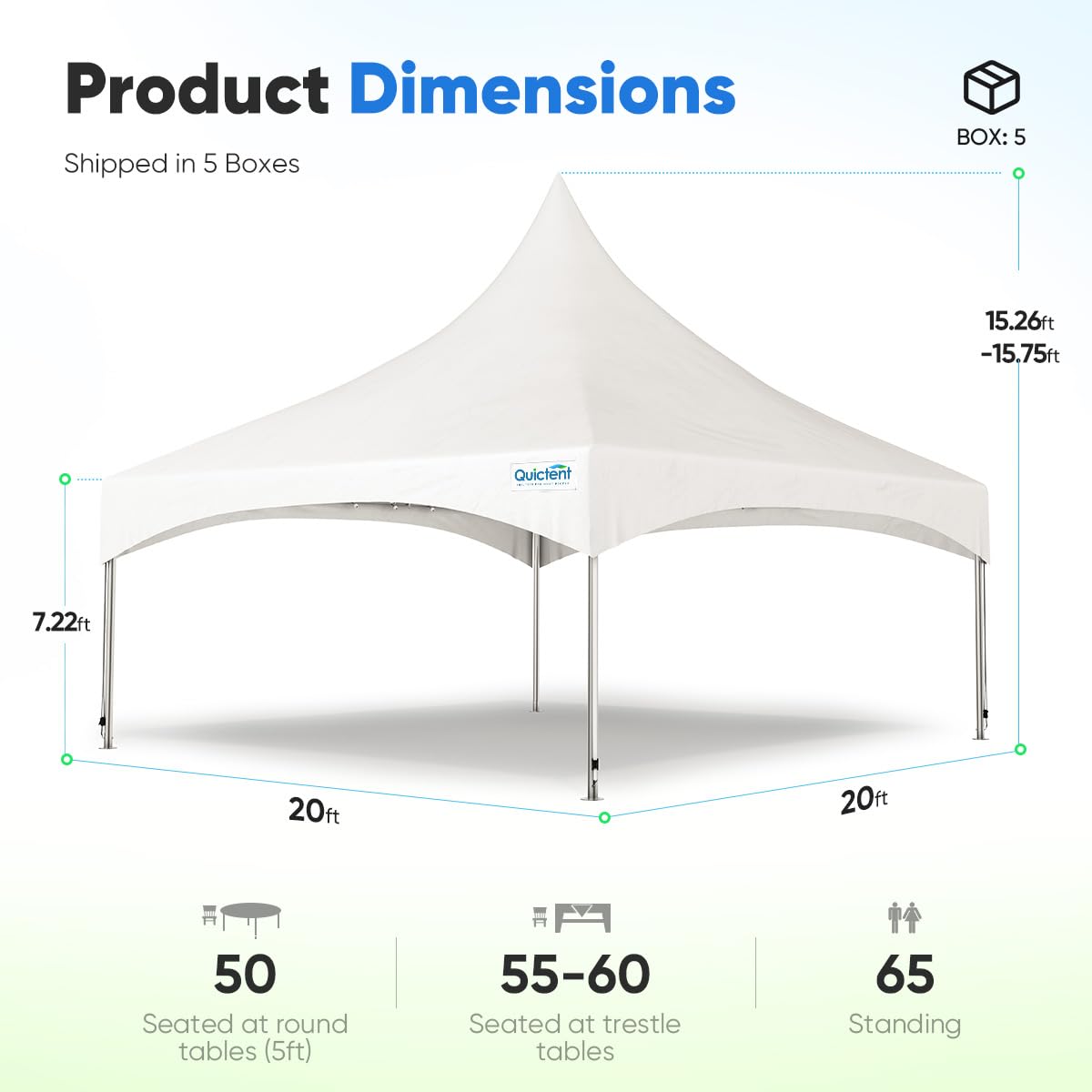 Quictent 20'x20' Fire Retardant High Peak Party Tent - White