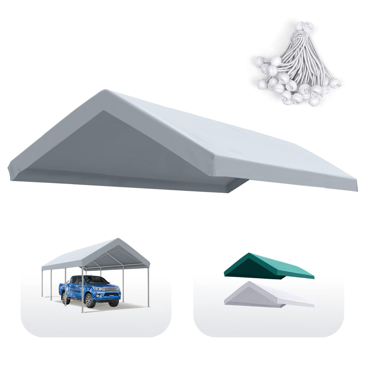 Quictent 10'x20' Carport Replacement Cover with Edge - Gray