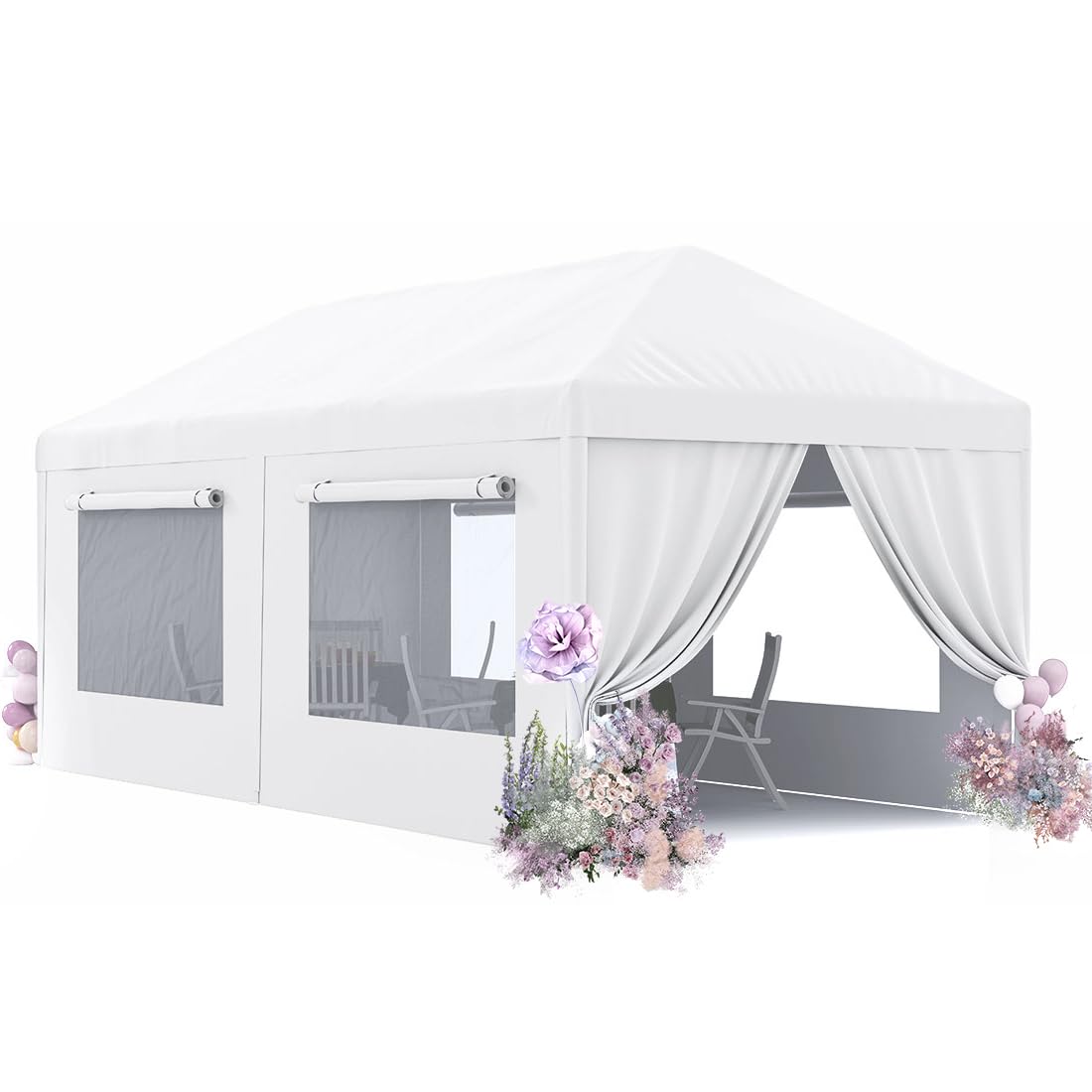 Quictent 10'x20' Heavy Duty Party Tent with Mesh Windows - White
