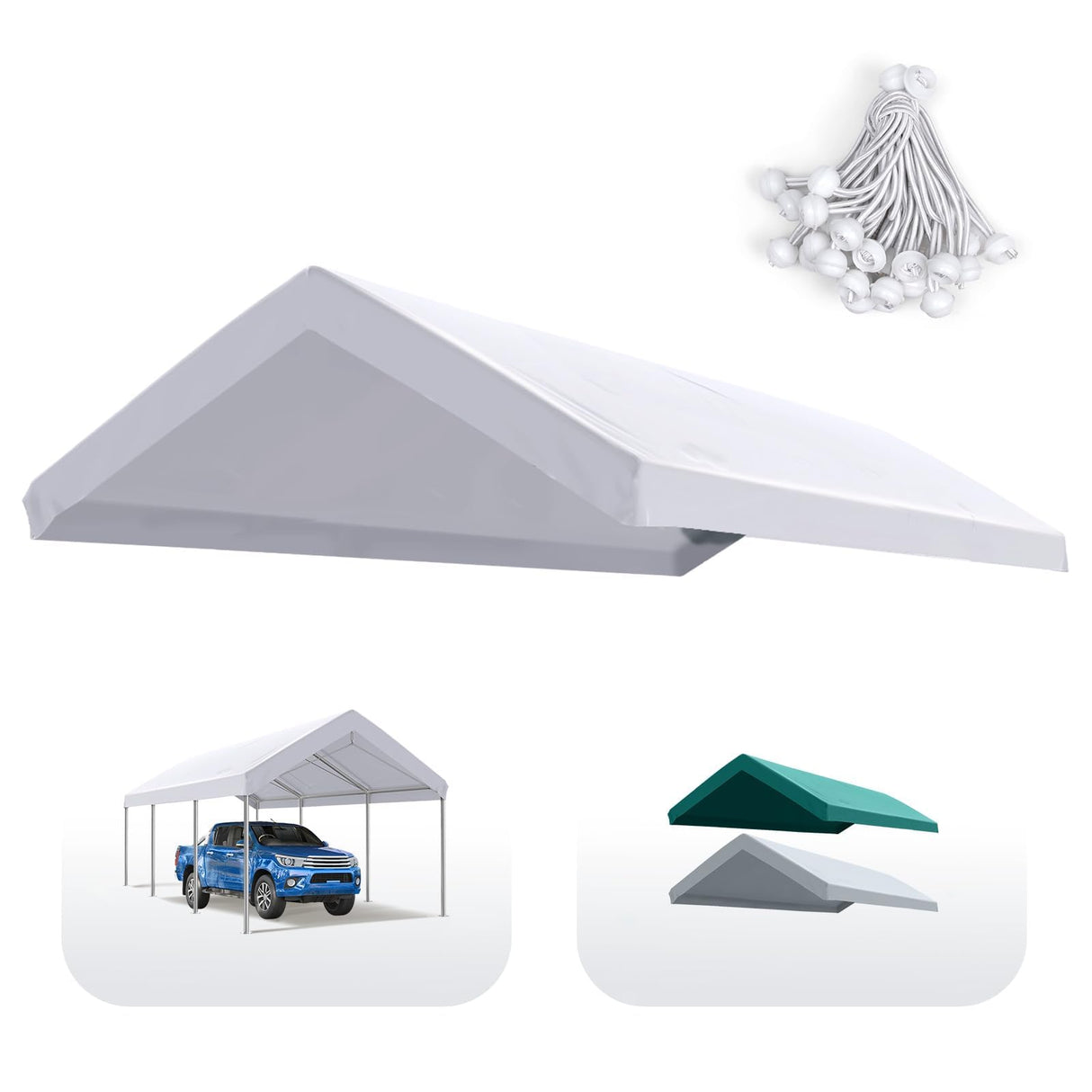 Quictent 10'x20' Carport Replacement Cover with Edge - White