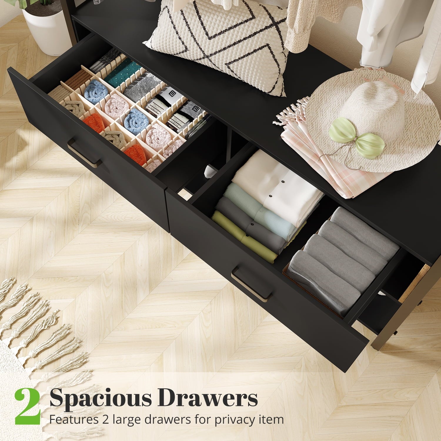 HOKEEPER Closet Organizer with Drawers & Hooks - Black