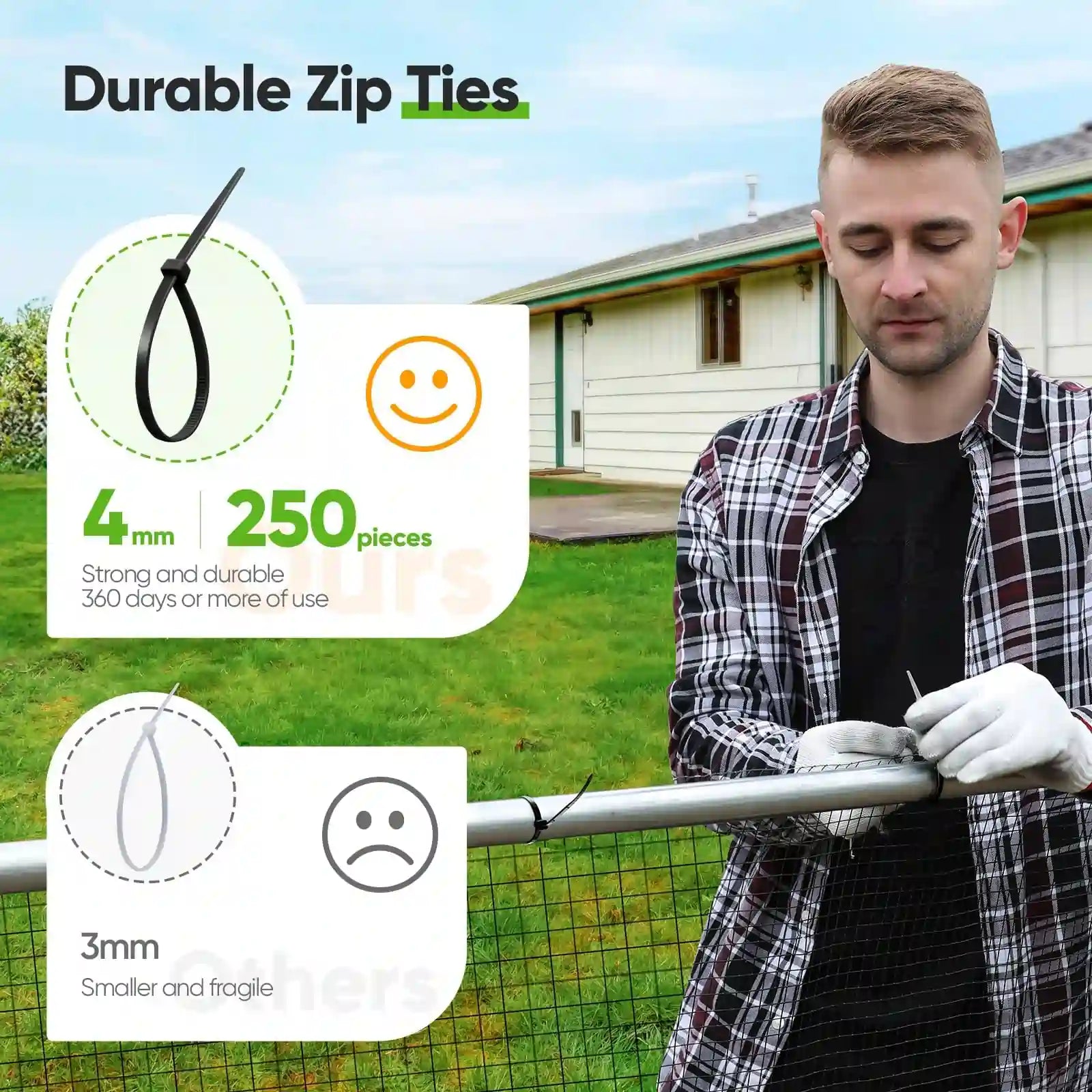250 of zip ties#size_6.5x9FT Regular-No ladder
