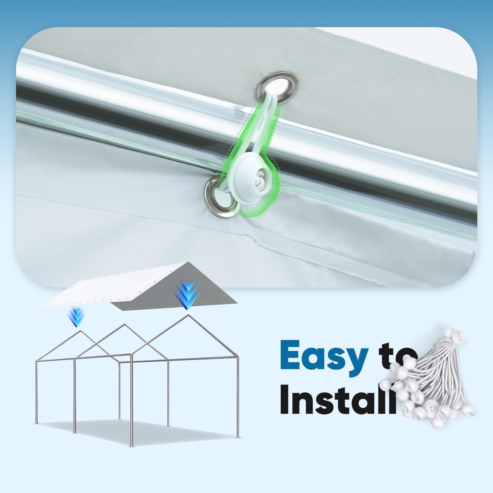 Quictent 10'x20' Carport Replacement Cover with Bungees - White