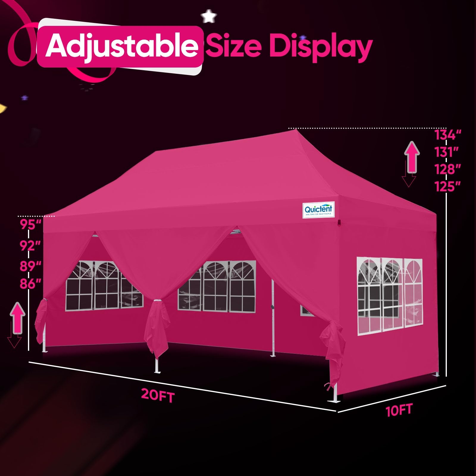 Quictent 10'x20' Heavy Duty Pop Up Canopy with Sidewalls - Pink