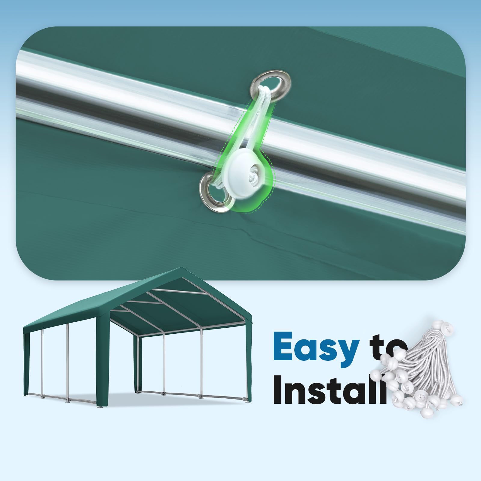 Quictent 10'x20' Carport Replacement Cover with Leg Cloth - Green