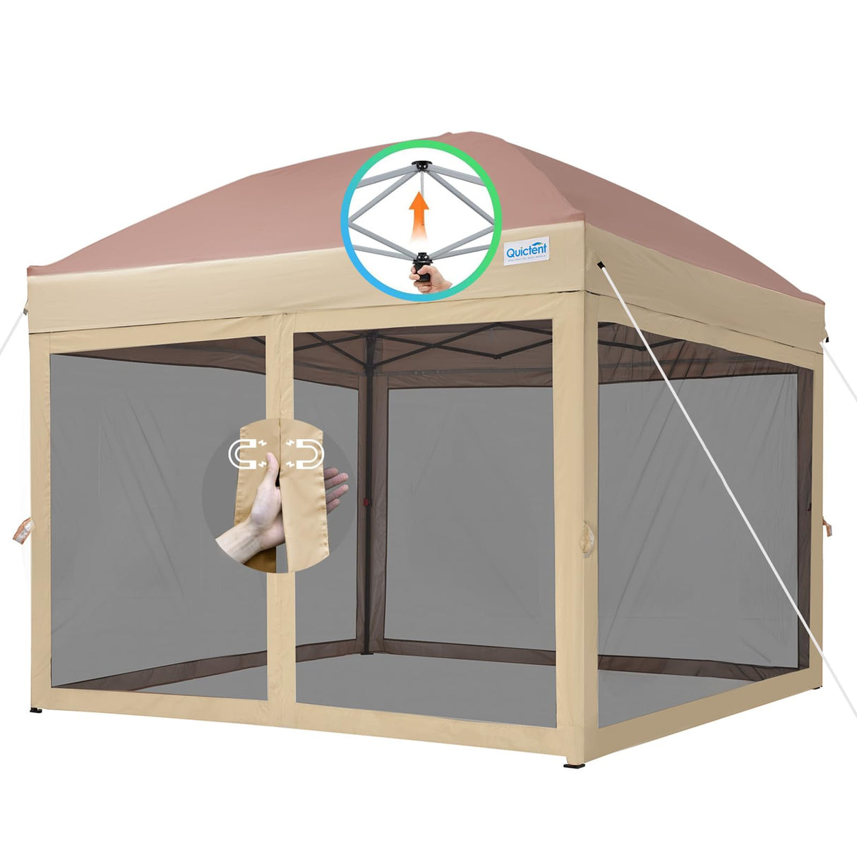 Quictent 6.6'x6.6' Magnetic Door Screened Pop up Canopy - Khaki