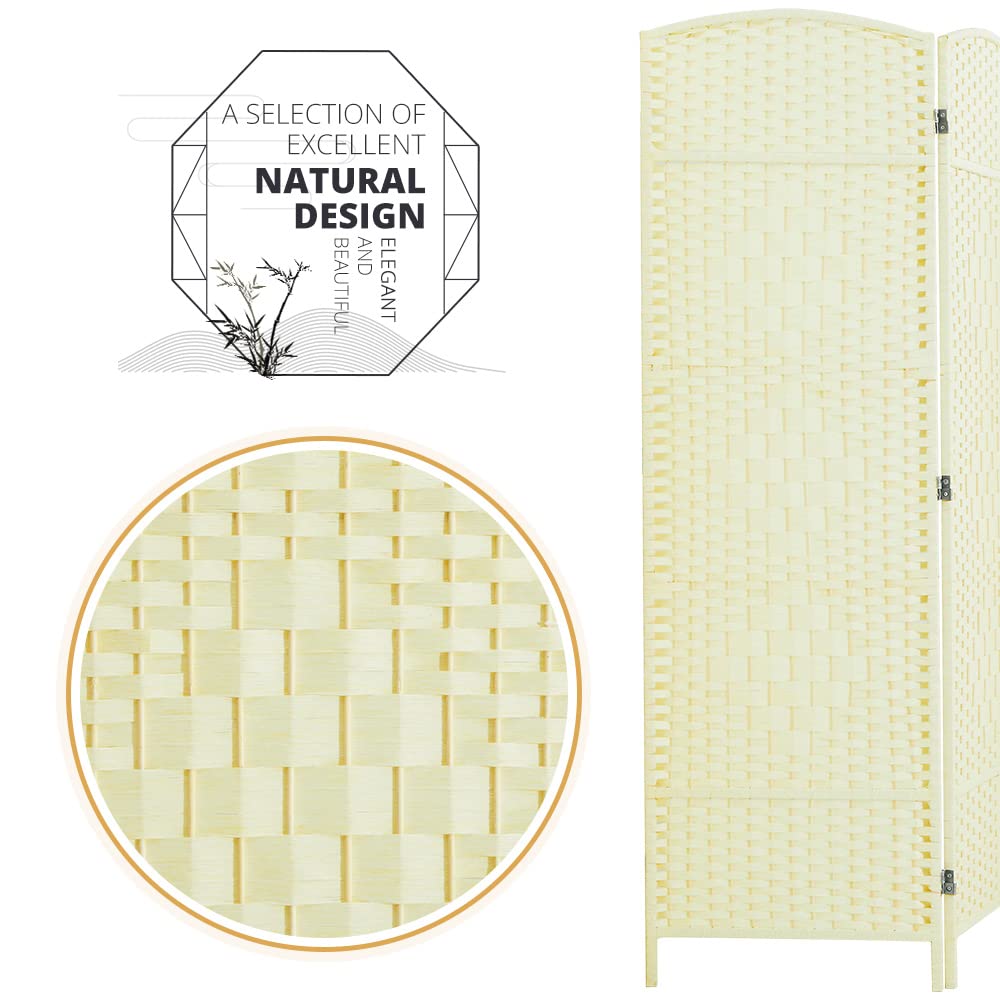 Flexible folding design of the ivory white 4-panel room divider, shown in various configurations for easy customization and storage.