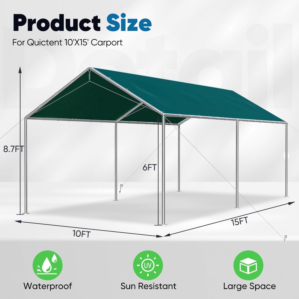 Quictent 10'x15' Galvanized Car Canopy - Green