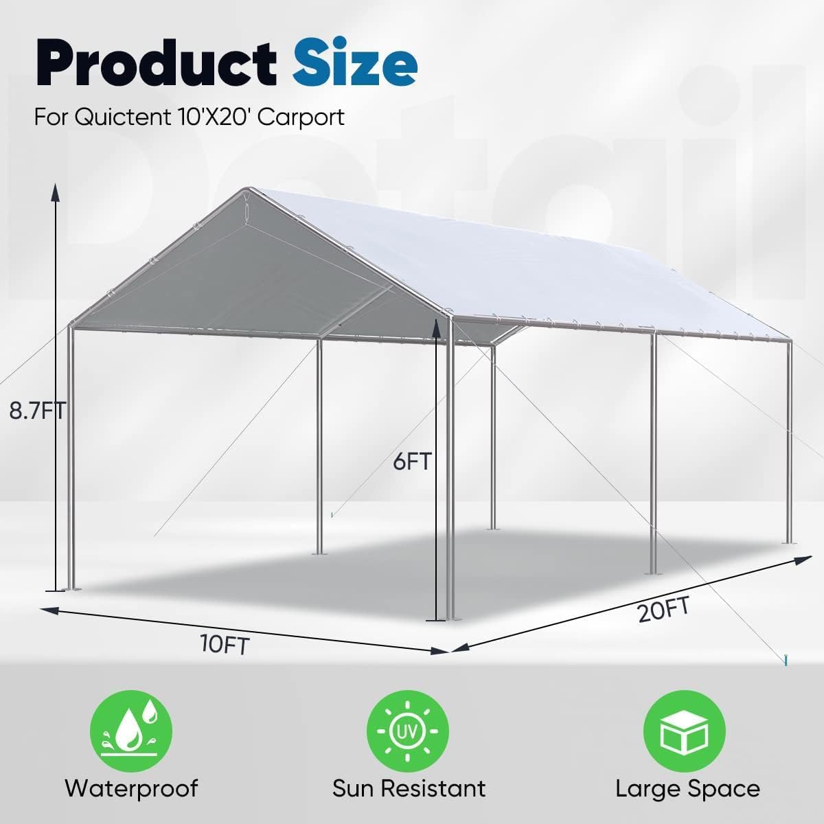 Quictent 10'x20' Galvanized Carport with Steel Cables - White