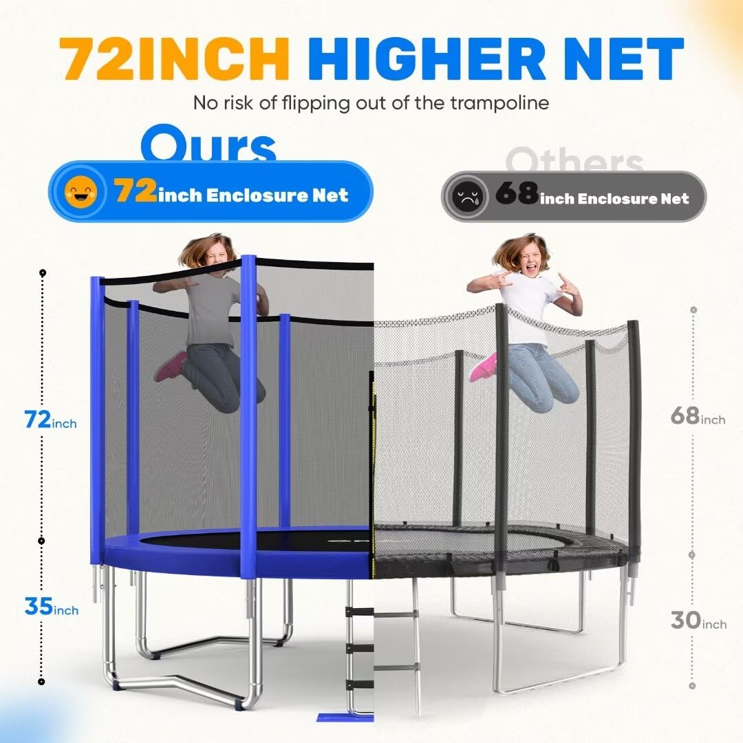 ORCC 8-16FT 1200LBS Trampoline with Safety Net & Ladder