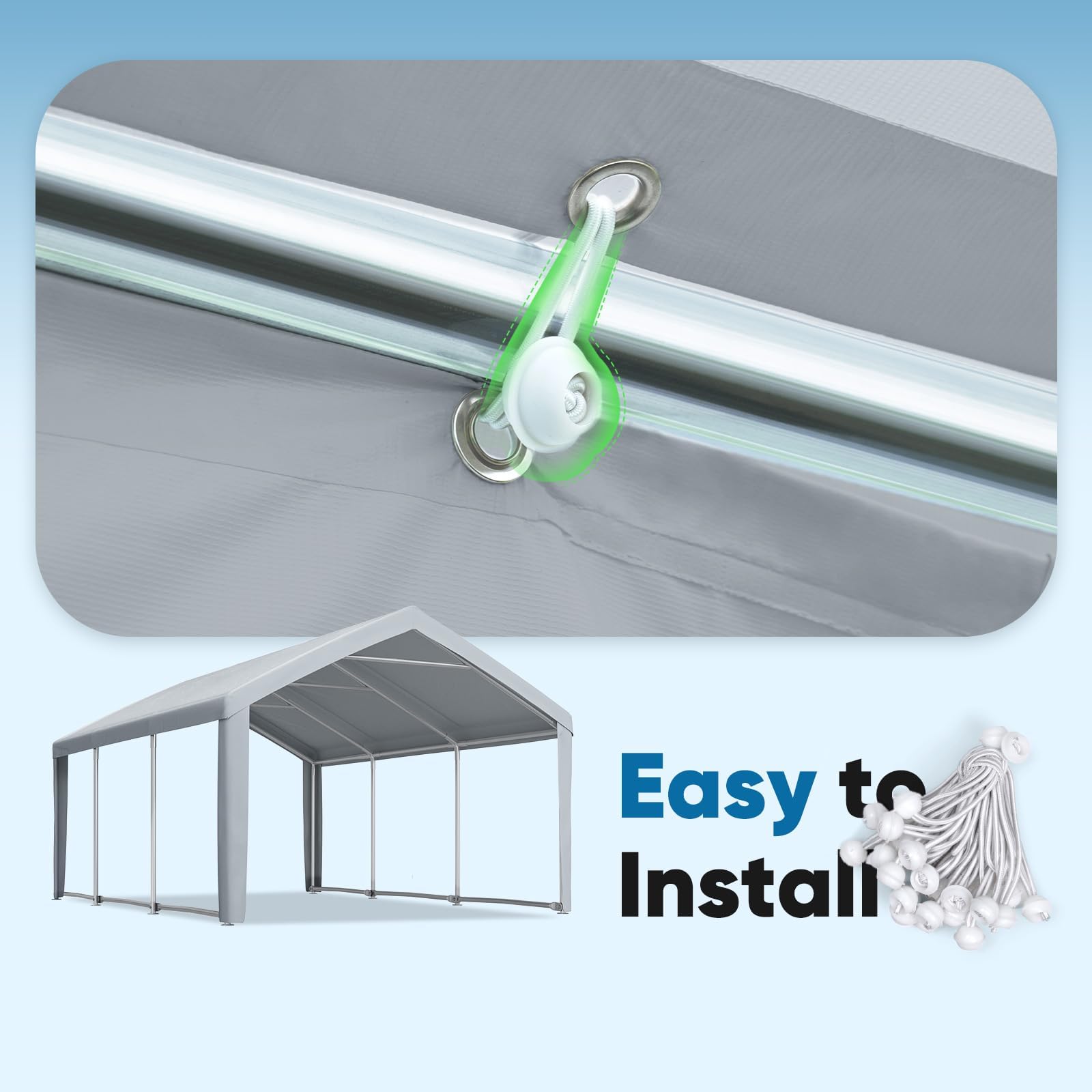 Quictent 10'x20' Carport Replacement Cover with Leg Cloth - Gray
