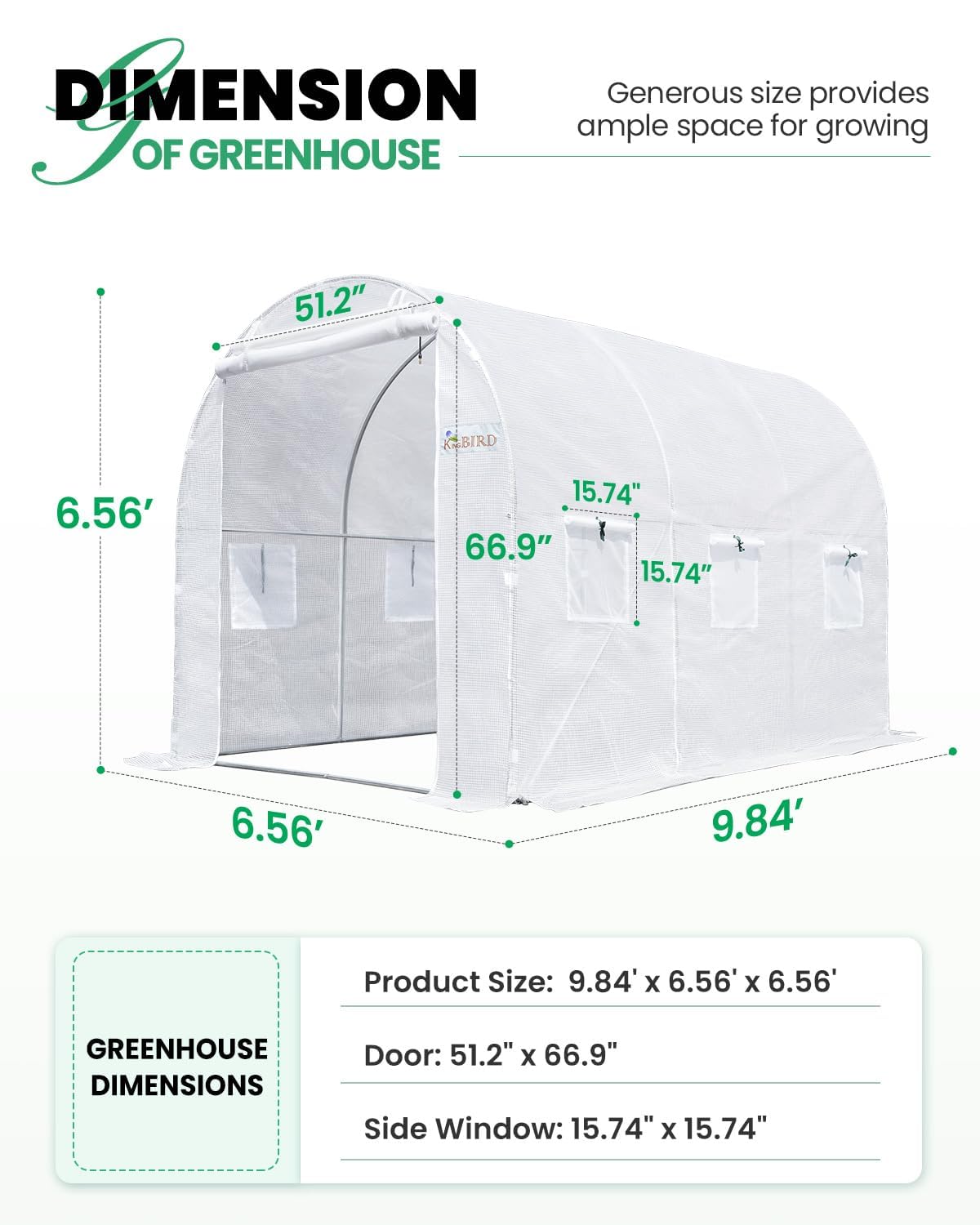 KING BIRD 10'x6.6'x6.6' Greenhouse with Watering Kits - White