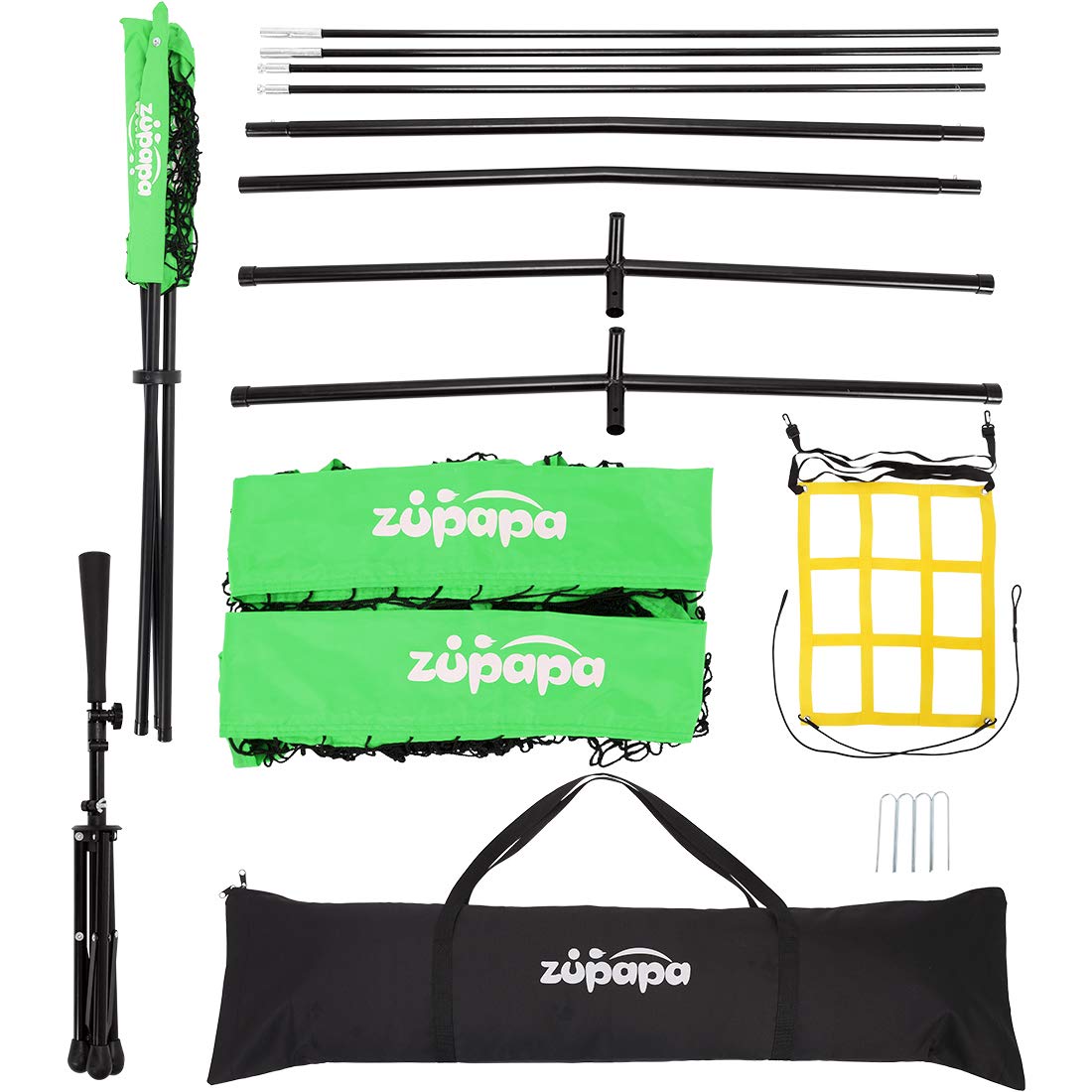 Zupapa 7'x7' Baseball Softball Net Tee Caddy Practice Combo - Green