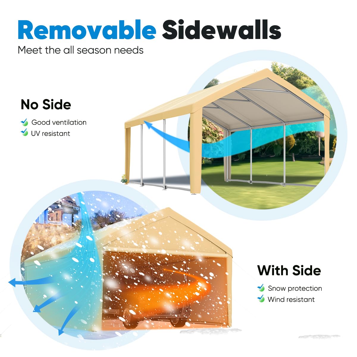 Quictent 13'x20' Heavy Duty Car Canopy with Removable Sidewalls - Beige