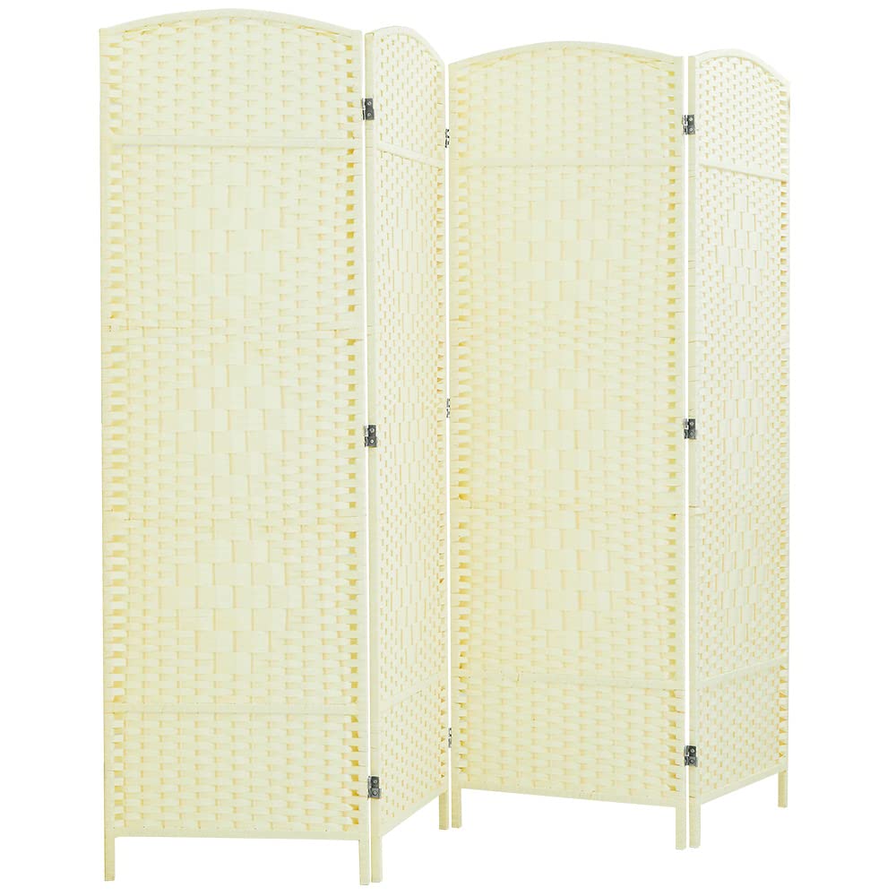 Ivory white 4-panel room divider crafted with natural materials, highlighted by the text 'A Selection of Excellent Natural Design,' offering elegance and eco-friendliness.