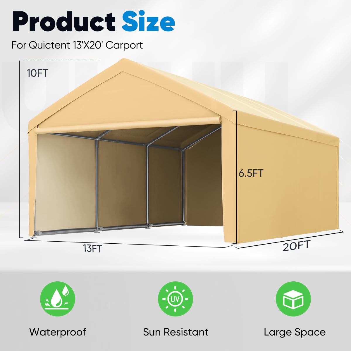 Quictent 13'x20' Heavy Duty Car Canopy with Removable Sidewalls - Beige