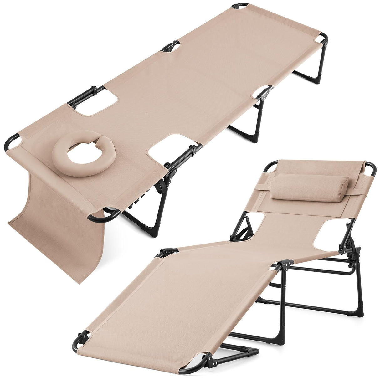 KING BIRD 5-Position Beach Chaise with Face Hole (300LBS)