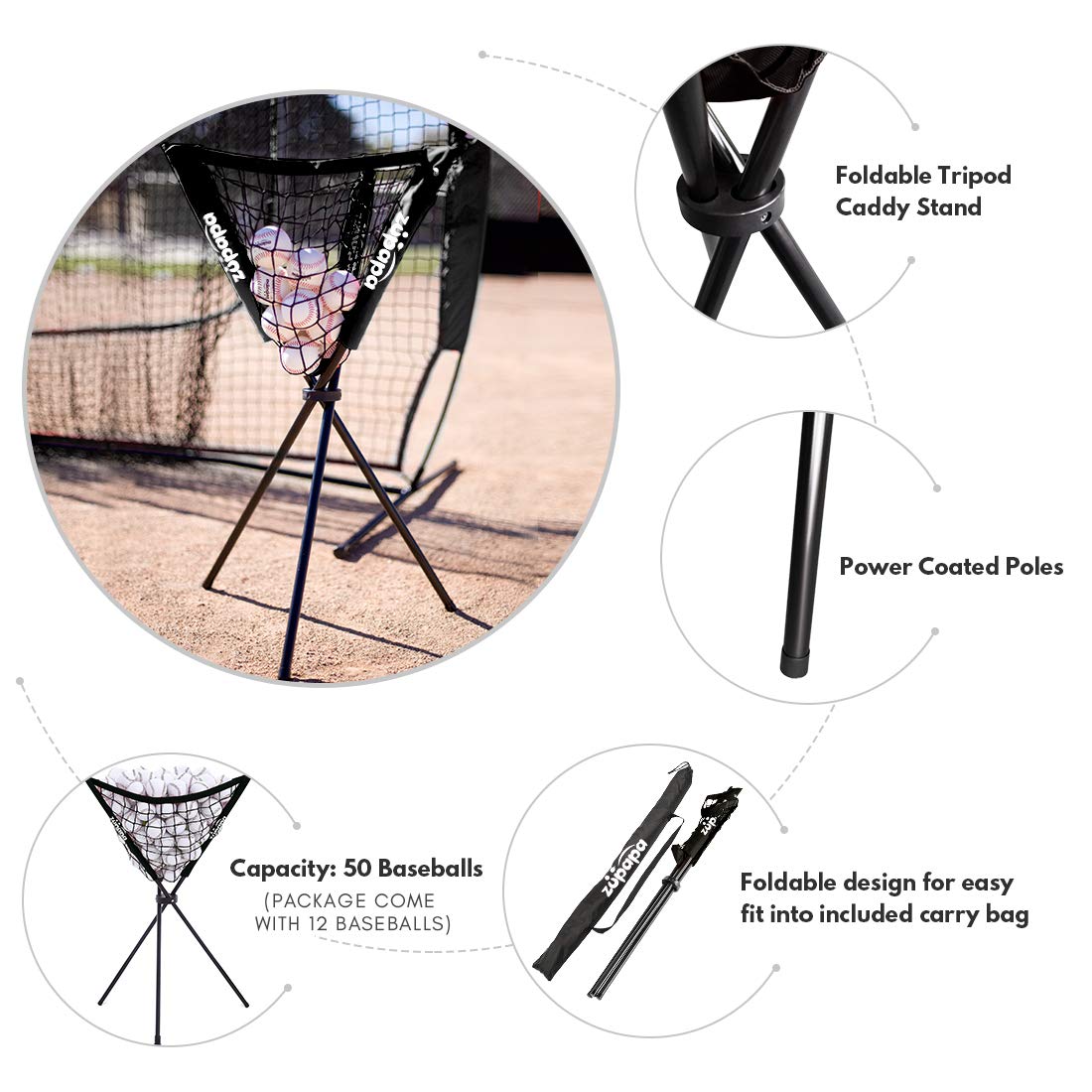 Zupapa 7'x7' Baseball Softball Practice Set - Black