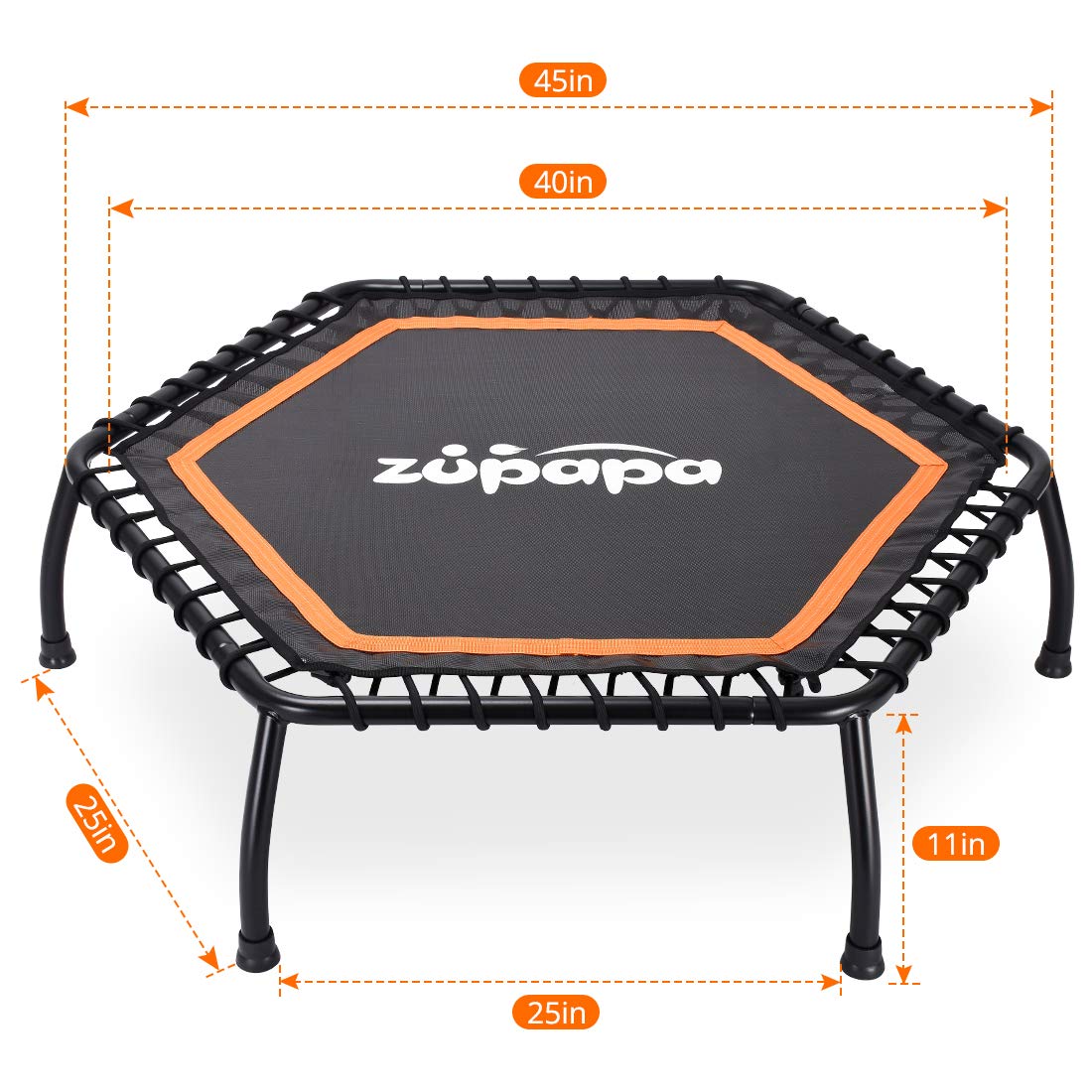 Zupapa 300LBS 40"/45" Fitness Trampoline with Adjustable Bar（No Armrests）