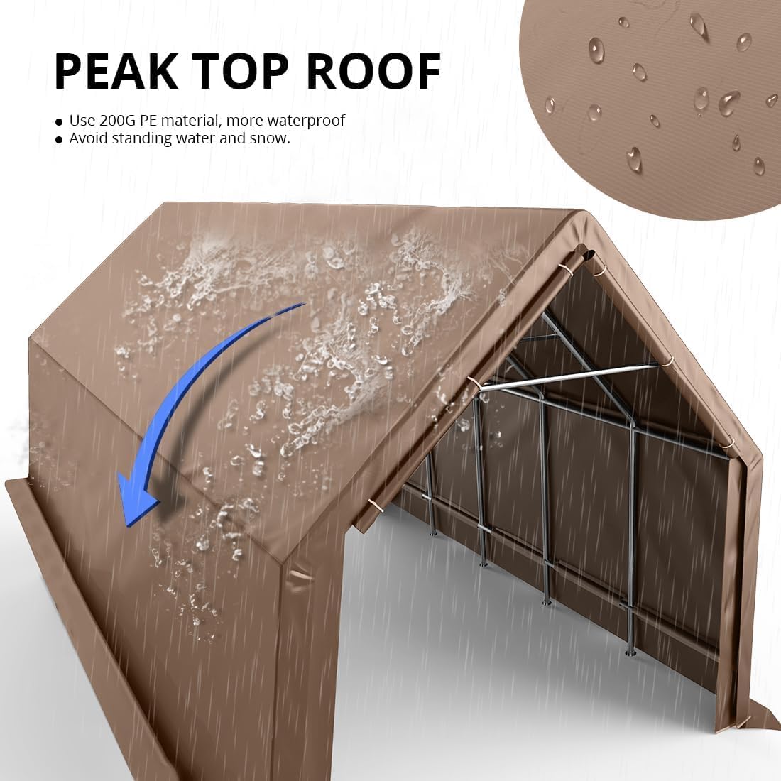 KING BIRD 13'x20'x12' Anti-Snow Carport - Brown