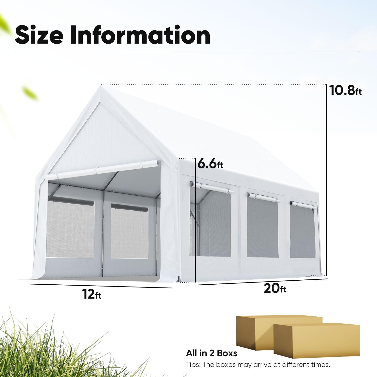 Quictent 12'x20' Heavy Duty Carport Tent with Ventilation - White